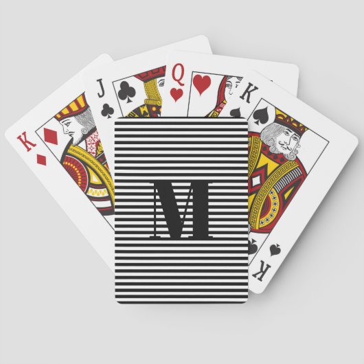 Monogram zwarte witte strepen van het initiaal aan pokerkaarten (Achterkant)