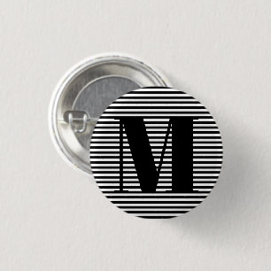 Monogram zwarte witte strepen van het initiaal aan ronde button 3,2 cm