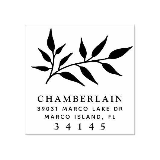 Monogramadres handgetekende botanische bladeren 	rubberstempel (Afrduk)