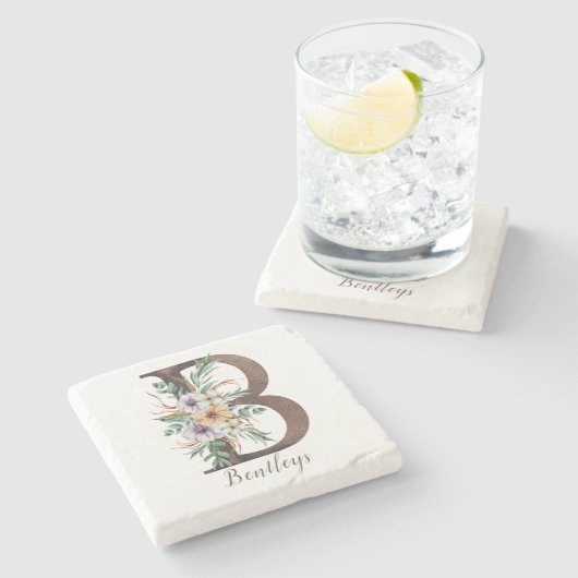 Monogramated Personalized Stone Onderzetter - Init (Zijkant)