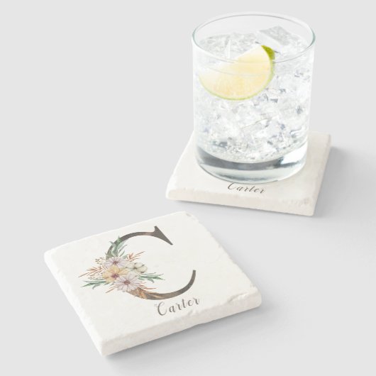 Monogramated Personalized Stone Onderzetter - Init (Zijkant)