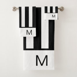 Monogrambadkamer van moderne zwarte en witte strep bad handdoek