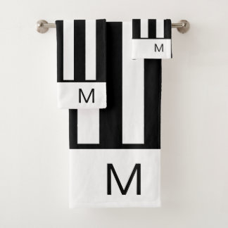 Monogrambadkamer van moderne zwarte en witte strep bad handdoek