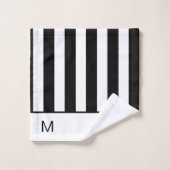Monogrambadkamer van moderne zwarte en witte strep bad handdoek (Wasdoekje)