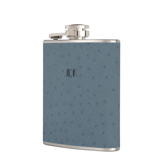 MonogramBlue Ostrich Leather Check Flask Heupfles (Links)
