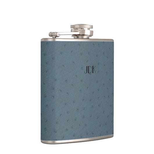 MonogramBlue Ostrich Leather Check Flask Heupfles (Rechts)