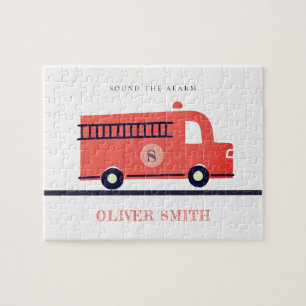 Monogramboeien van Cute Red Navy Fire Truck Engine Legpuzzel