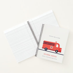 Monogramboeien van Cute Red Navy Fire Truck Engine Notitieboek