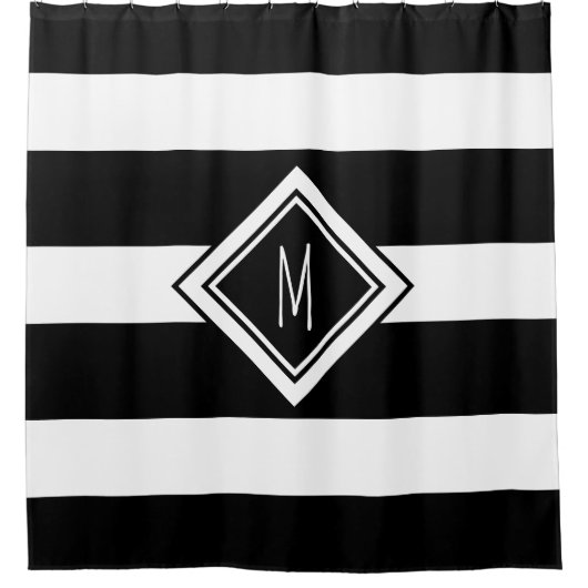 Monogrambrief met matige zwarte en witte strepen douchegordijn (Voorkant)
