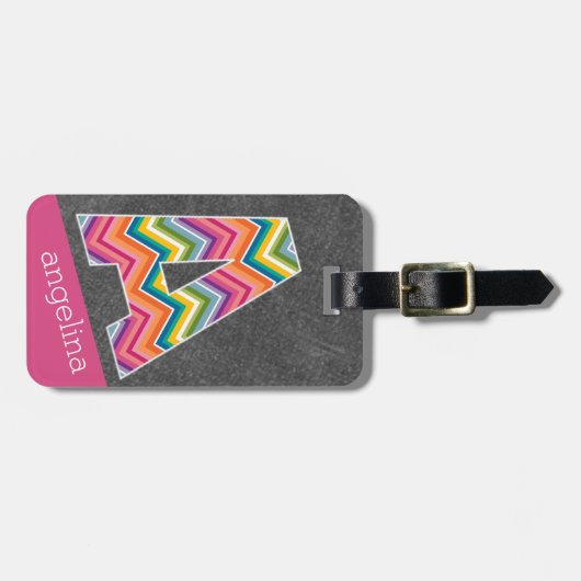 Monogrambrief van het karton A met Bright Chevrons Bagagelabel (Voorkant horizontaal)
