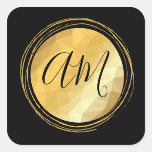 Monogrambrief voor metalen gouden bollen vierkante sticker