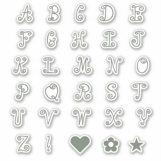 Monogrambrieven van het Initiaal Fun Swirly Sage A Sticker (Voorkant)