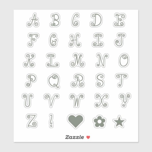 Monogrambrieven van het Initiaal Fun Swirly Sage A Sticker (Vel)