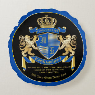 Monogramcoat van wapenblauw goudmakreel rond kussen