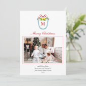 Monogramcrest met kerstfoto van Lemons Feestdagenkaart (Staand voorkant)