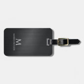 Monograme Black Gray Brushed Aluminum Texture Bagagelabel (Voorkant horizontaal)