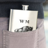Monogramed bizon buffel op roestvrijstalen kolf flacon (Voorbeeld)