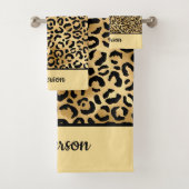 Monogramed Black en Gold Leopard Print Cheetah Bad Handdoek (Insitu)