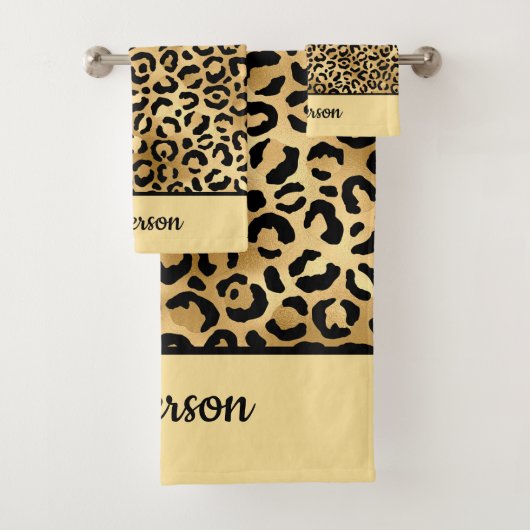 Monogramed Black en Gold Leopard Print Cheetah Bad Handdoek (Insitu)