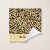 Monogramed Black en Gold Leopard Print Cheetah Bad Handdoek (Wasdoekje)