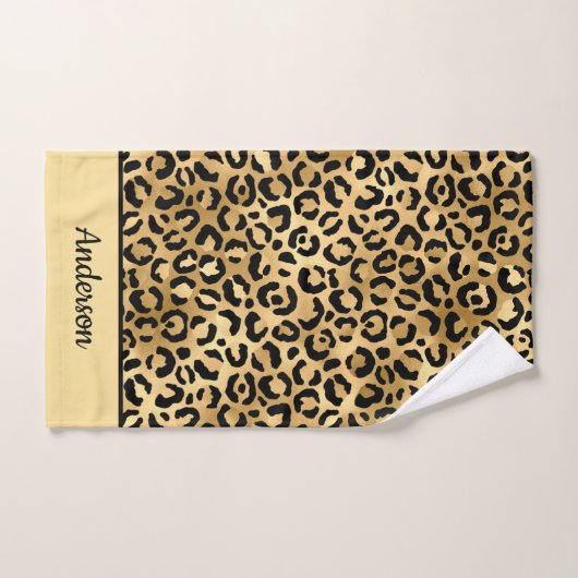 Monogramed Black en Gold Leopard Print Cheetah Bad Handdoek (Handdoek)