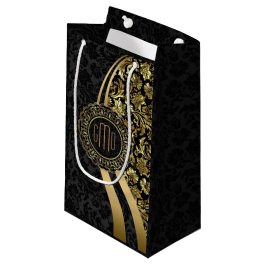 Monogramed Black & Gold Damkers Dynamic Stripes Klein Cadeauzakje (Voorkant Gekanteld)