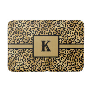 Monogramed Black Gold Leopard Cheetah Print Badmat