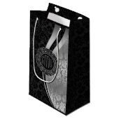 Monogramed Black & Silver Damasers Dynamic Stripes Klein Cadeauzakje (Voorkant Gekanteld)