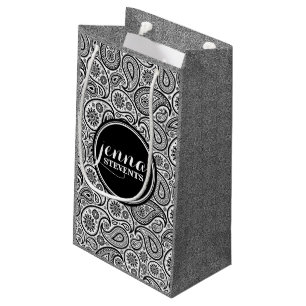 Monogramed Black & White  paisley Pattern Klein Cadeauzakje