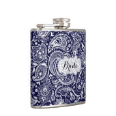 Monogramed Blauw & Wit Bloemen Paisley Heupfles (Rechts)
