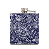 Monogramed Blauw & Wit Bloemen Paisley Heupfles (Achterkant)