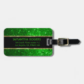 Monogramed Bright Green Tones Glitter Texture 2 Bagagelabel (Voorkant horizontaal)