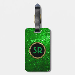 Monogramed Bright Green Tones Glitter Texture 2 Bagagelabel
