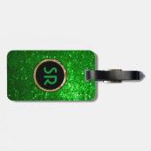 Monogramed Bright Green Tones Glitter Texture 2 Bagagelabel (Achterkant horizontaal)
