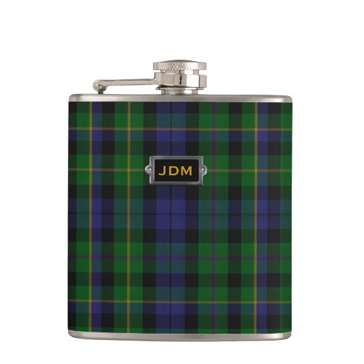Monogramed Clan MacBride Tartan Pset Flask Heupfles (Voorkant)