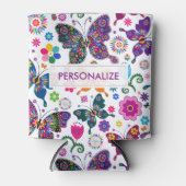 Monogramed Colorful Butterflies & Flowers Pattern Blikjeskoeler (Voorkant)