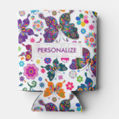 Monogramed Colorful Butterflies & Flowers Pattern Blikjeskoeler (Achterkant)