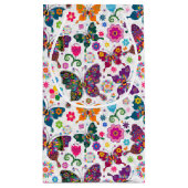 Monogramed Colorful Butterflies & Flowers Pattern Klein Cadeauzakje (Achterkant)