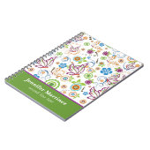 Monogramed Colorful Butterflies & Flowers Pattern Notitieboek (Linkerzijde)