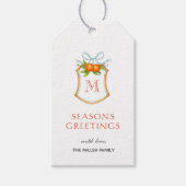 Monogramed Crest met Citrus oranje Holiday gift Cadeaulabel (Voorkant)