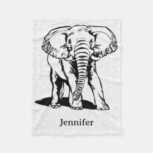 Monogramed Cute Black Elephant Line Tekening Fleece Deken