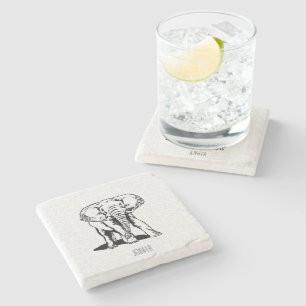 Monogramed Cute Black Elephant Line Tekening Stenen Onderzetter