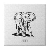 Monogramed Cute Black Elephant Line Tekening Tegeltje (Voorkant)