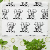 Monogramed Cute Black Elephant Line Tekening Theedoek (Gevouwen)