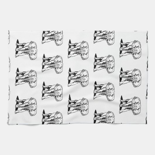 Monogramed Cute Black Elephant Line Tekening Theedoek (Horizontaal)