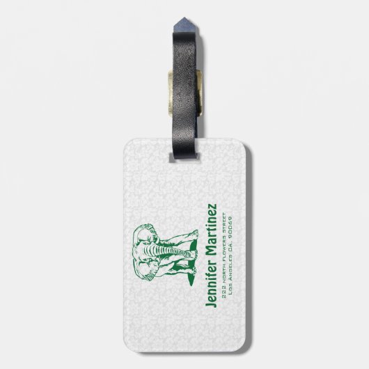 Monogramed Cute Hunter Green Elephant Line Drawing Bagagelabel (Achterkant verticaal)