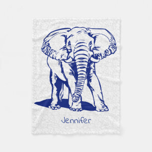 Monogramed Cute Navy Blue Elephant Line Drawing Fleece Deken