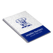 Monogramed Cute Navy Blue Elephant Line Drawing Notitieboek (Rechterzijde)