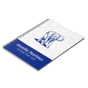Monogramed Cute Navy Blue Elephant Line Drawing Notitieboek