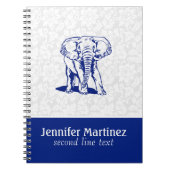 Monogramed Cute Navy Blue Elephant Line Drawing Notitieboek (Voorkant)